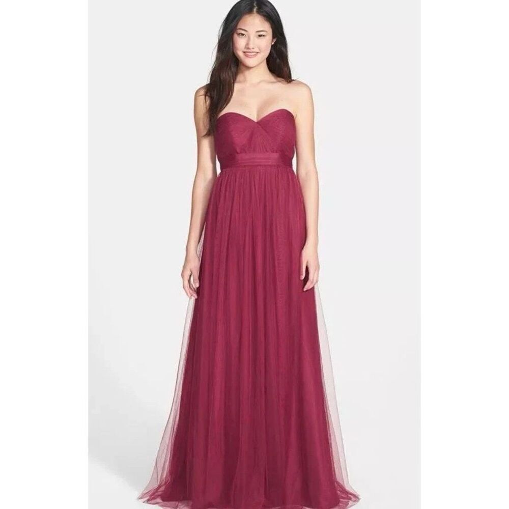 Jenny Yoo Maxi Dress Collection Annabelle Convertible Tule Strapless Red‎ Cherry